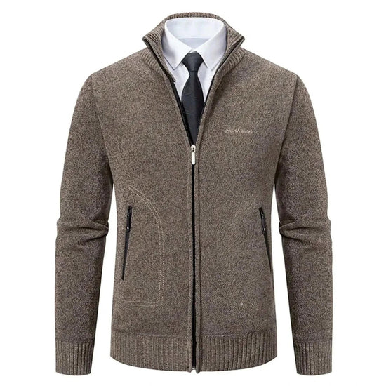 Men's polyester stand-collar zip sweater