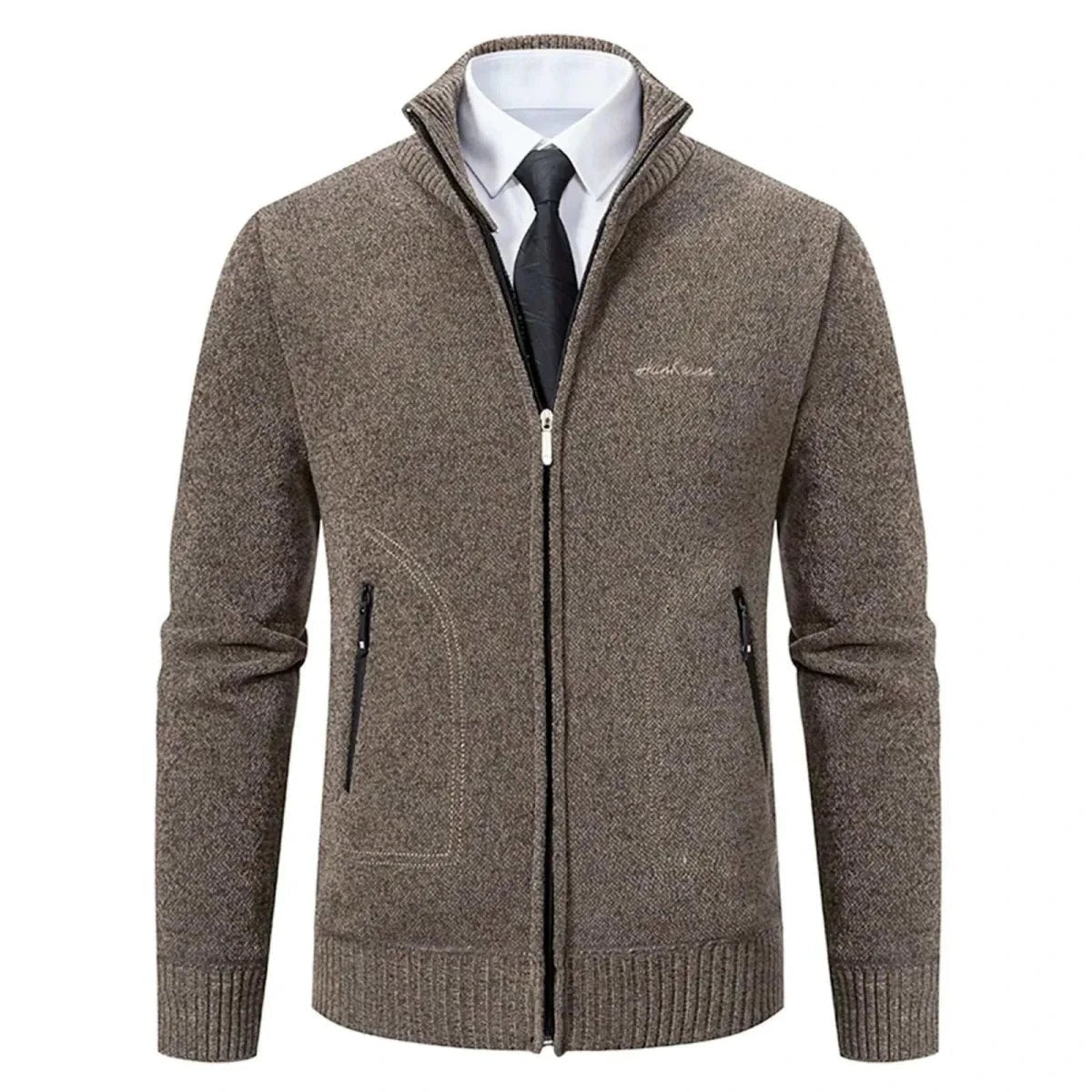 Men's polyester stand-collar zip sweater