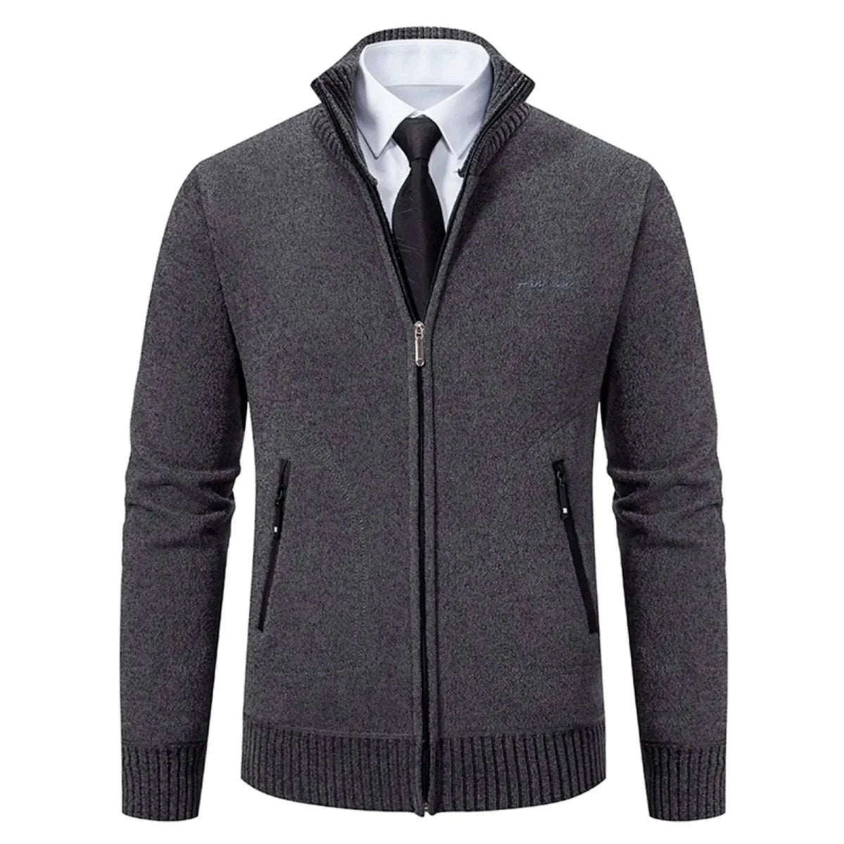 Men's polyester stand-collar zip sweater