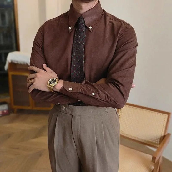 Men's retro coffee-tone business shirt