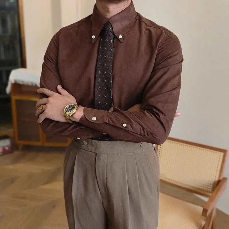 Men's retro coffee-tone business shirt
