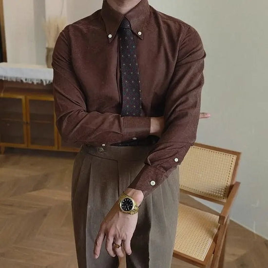 Men's retro coffee-tone business shirt