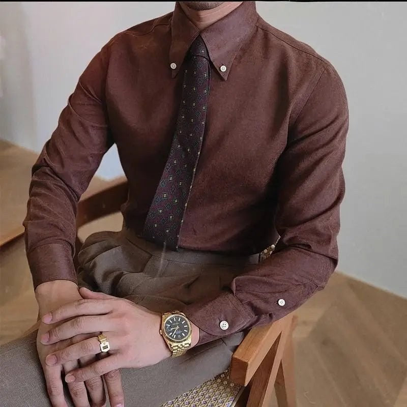 Men's retro coffee-tone business shirt
