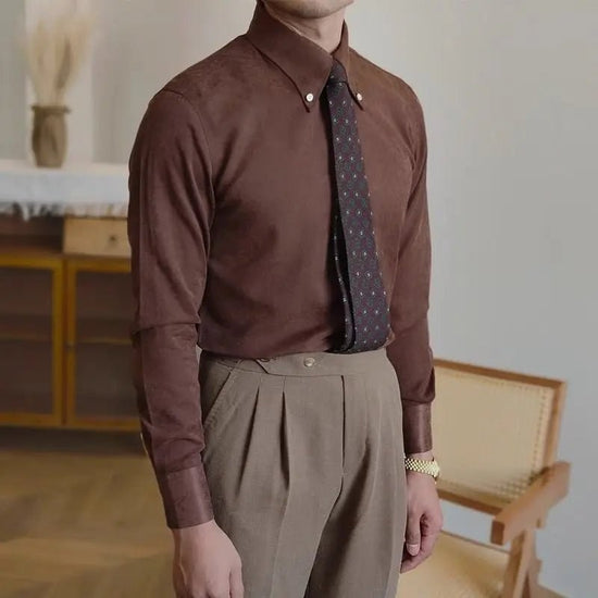 Men's retro coffee-tone business shirt