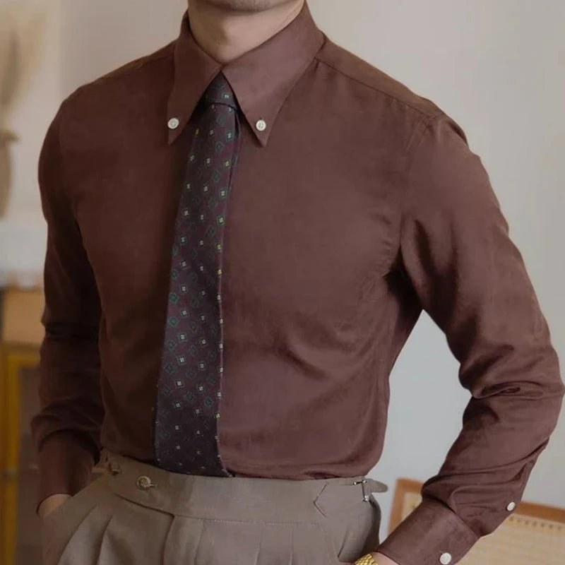 Men's retro coffee-tone business shirt