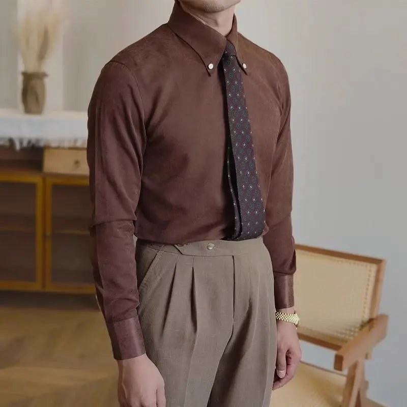 Men's retro coffee-tone business shirt