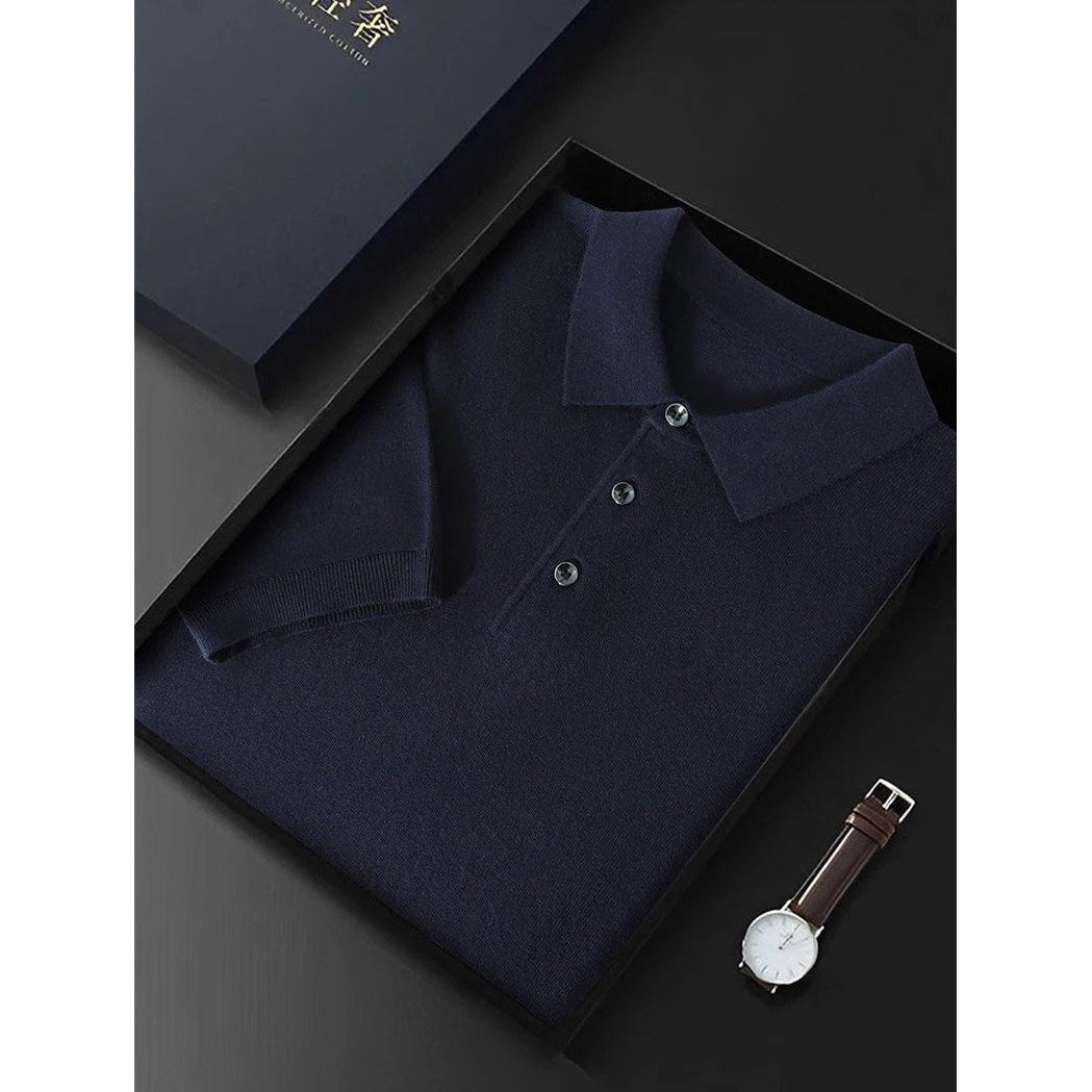 Men's Silk-Wool Knit Polo Shirt
