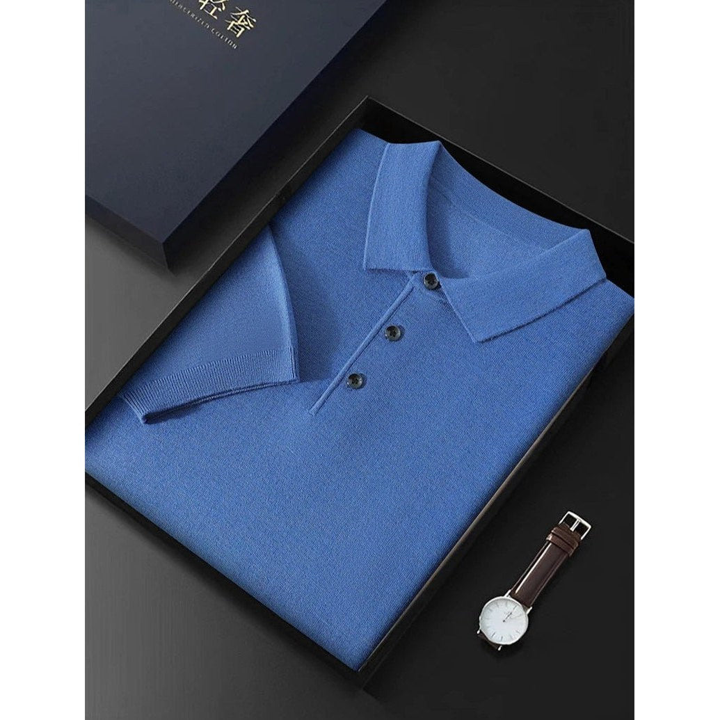 Men's Silk-Wool Knit Polo Shirt