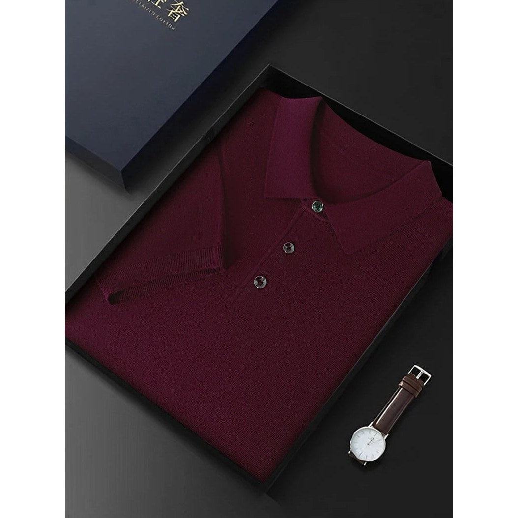 Men's Silk-Wool Knit Polo Shirt
