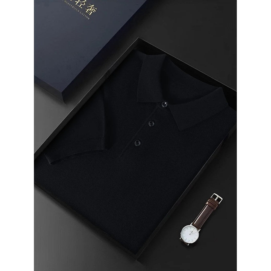 Men's Silk-Wool Knit Polo Shirt