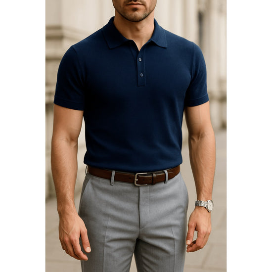 Men's Silk-Wool Knit Polo Shirt