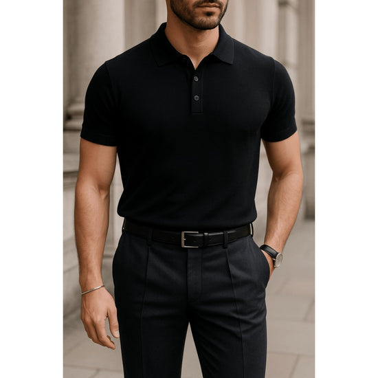 Men's Silk-Wool Knit Polo Shirt