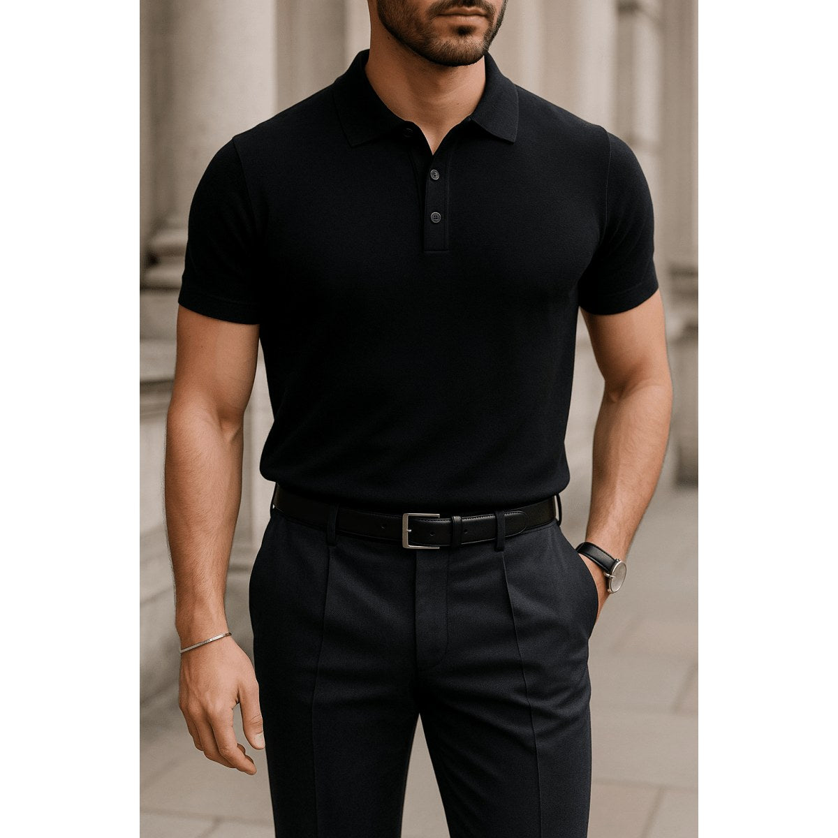 Men's Silk-Wool Knit Polo Shirt