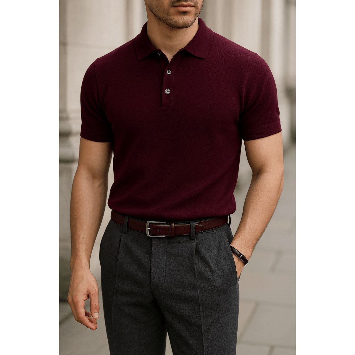 Men's Silk-Wool Knit Polo Shirt