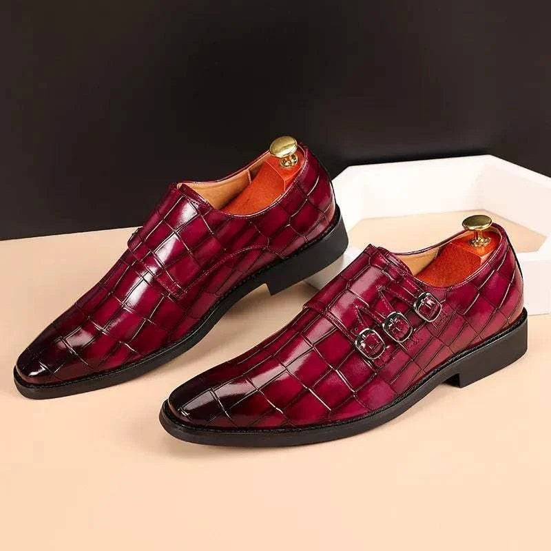 Men's triple monk-strap leather shoes