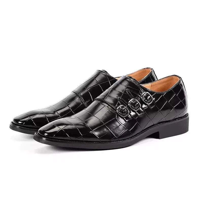 Men's triple monk-strap leather shoes