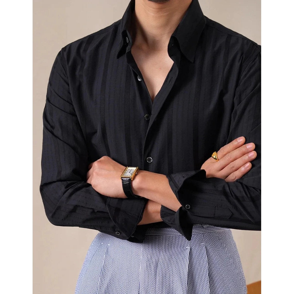 Men's vertical-stripe business shirt