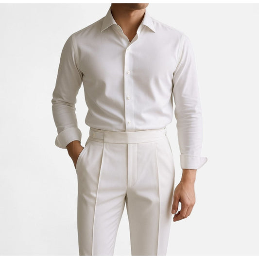 Men's white shirt and white high-waist trousers set