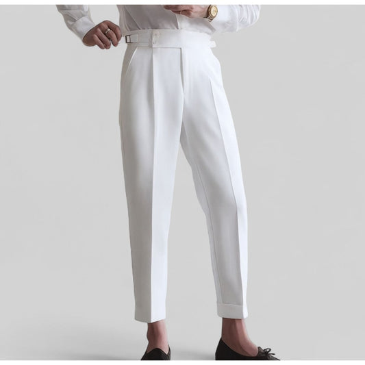 Men's white shirt and white high-waist trousers set