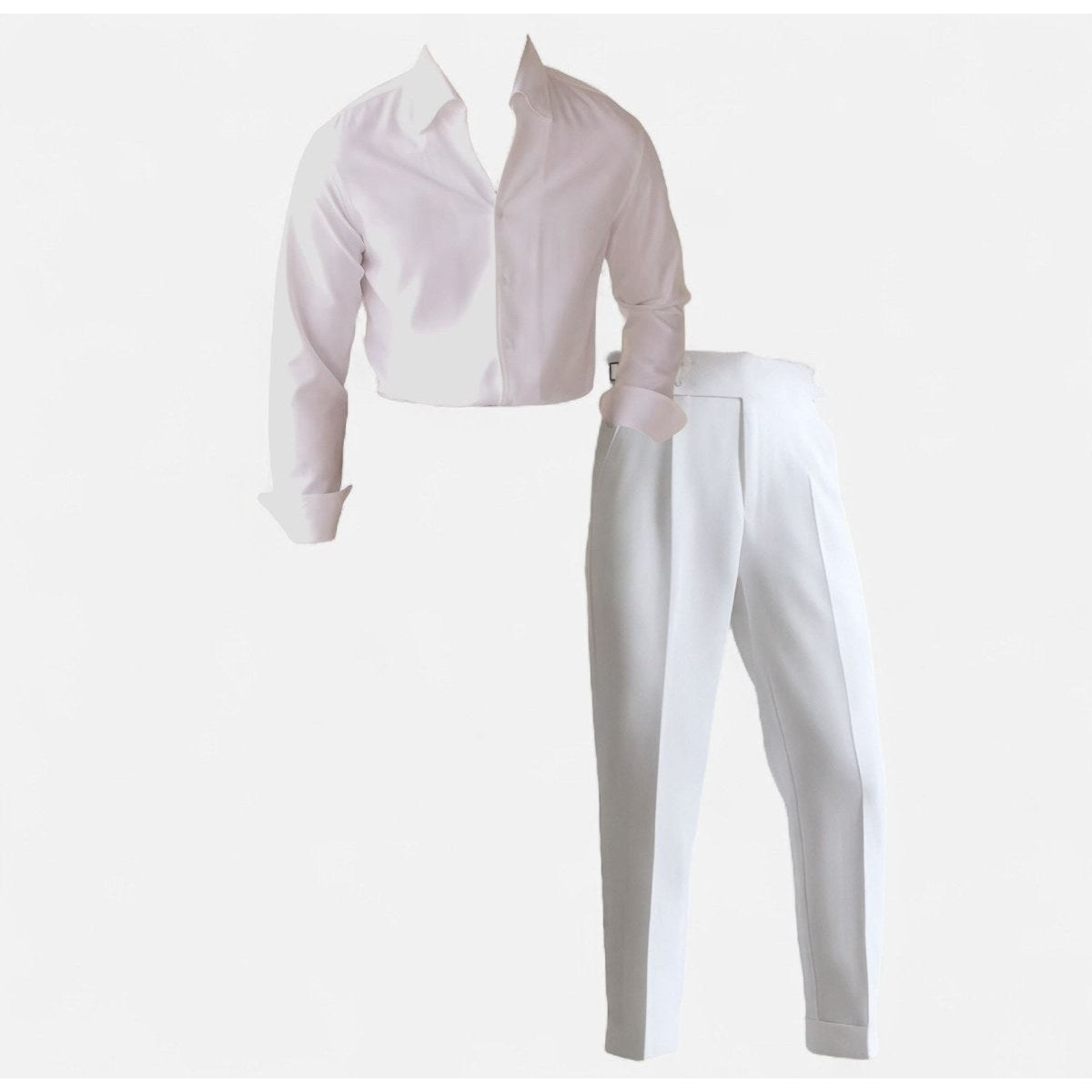 Men's white shirt and white high-waist trousers set