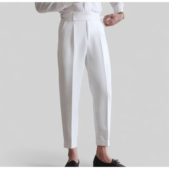 Men's white shirt and white high-waist trousers set