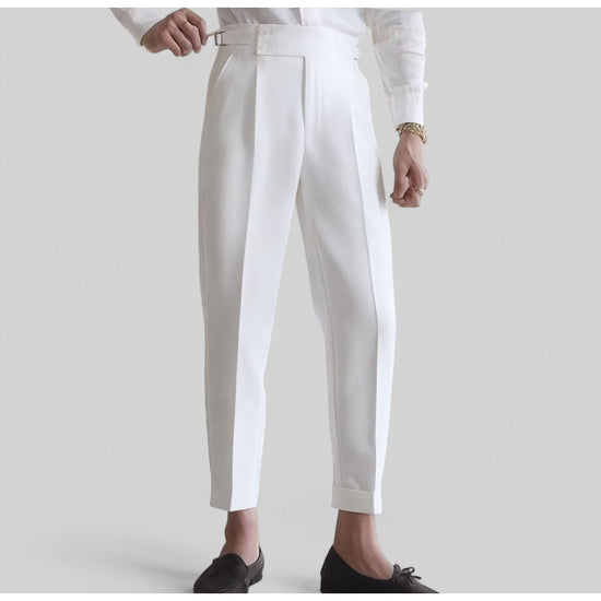 Men's white shirt and white high-waist trousers set