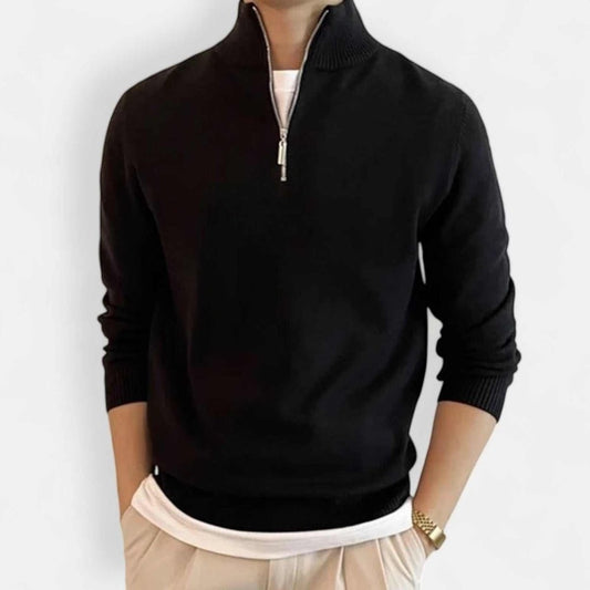 Men's wool-blend stand-collar zip sweater