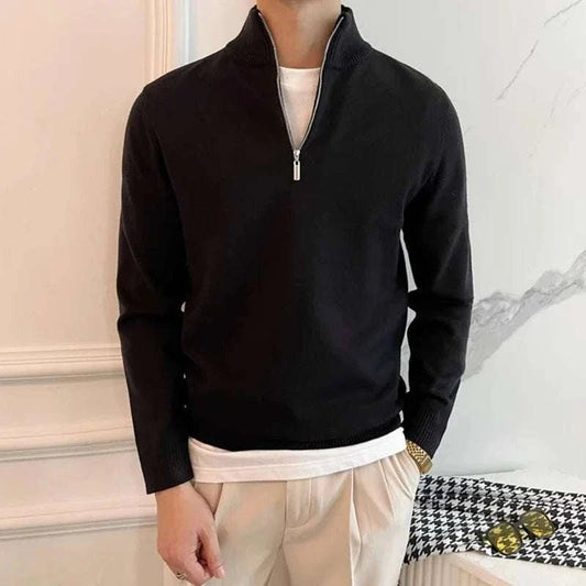 Men's wool-blend stand-collar zip sweater