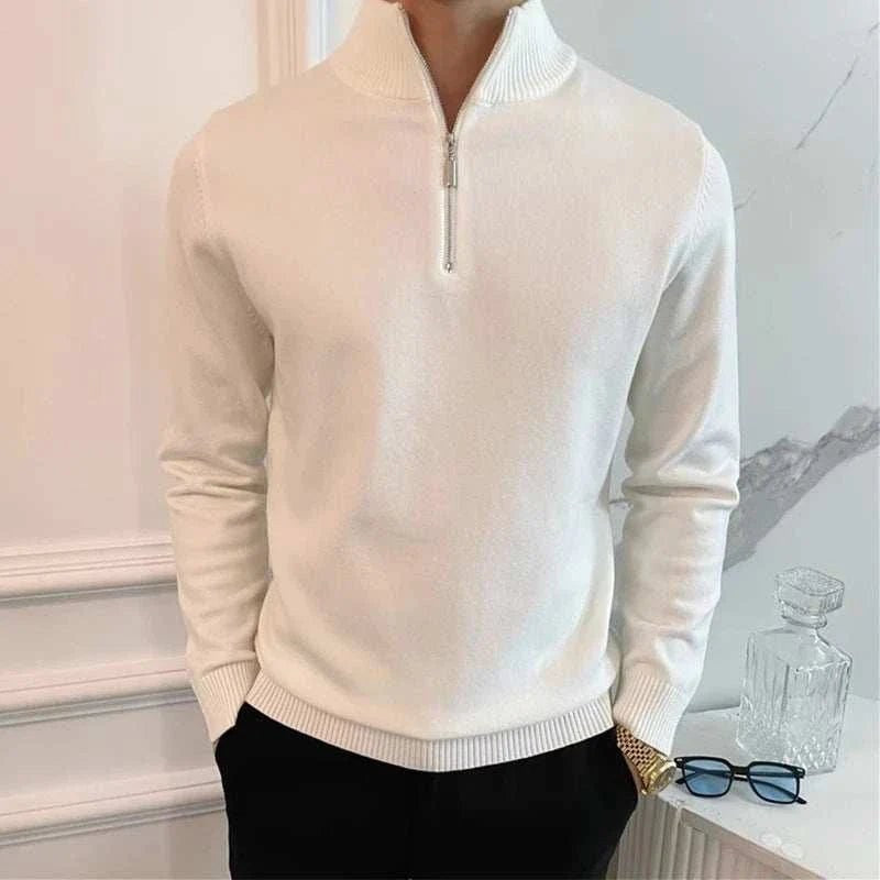 Men's wool-blend stand-collar zip sweater