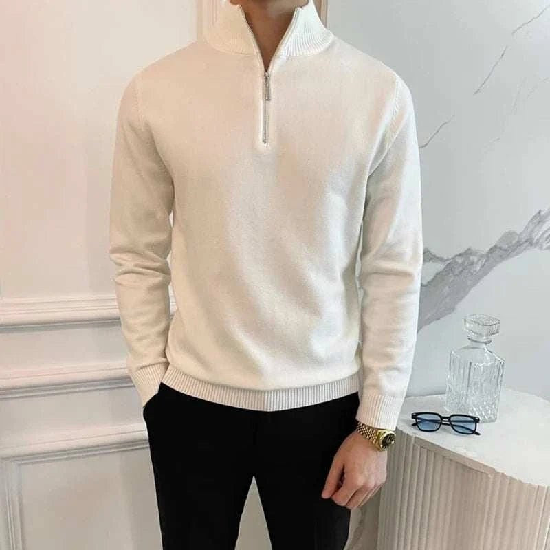 Men's wool-blend stand-collar zip sweater