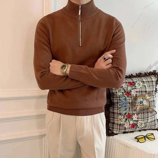 Men's wool-blend stand-collar zip sweater