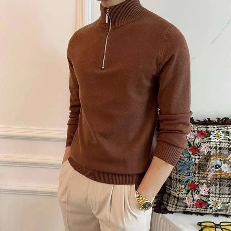 Men's wool-blend stand-collar zip sweater