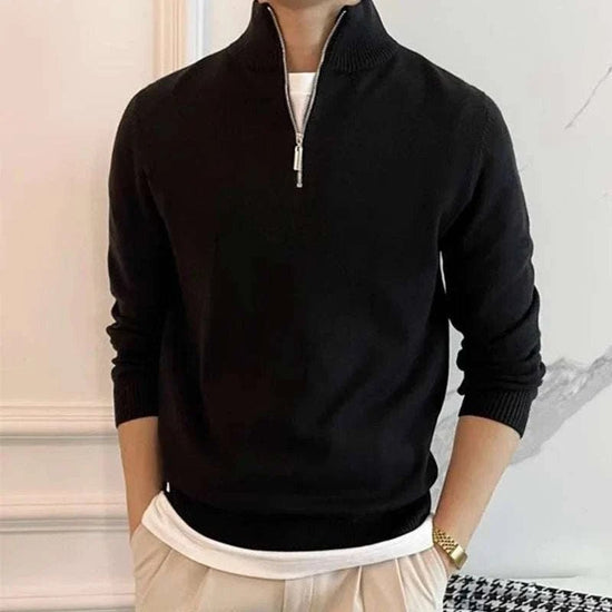 Men's wool-blend stand-collar zip sweater