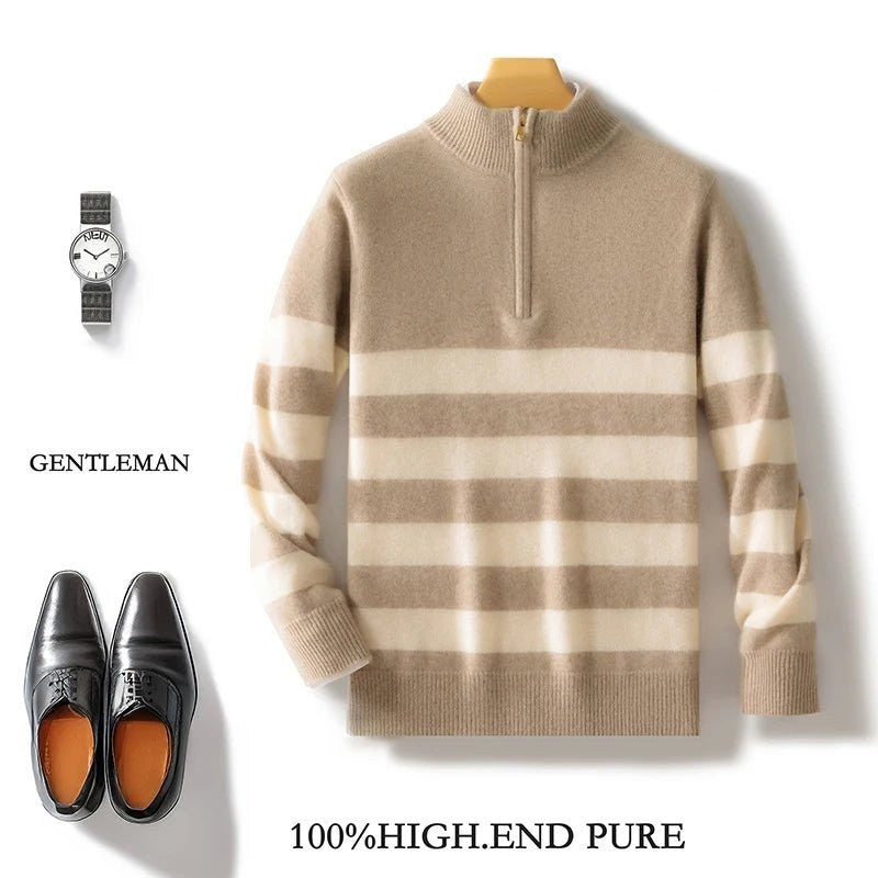 Merino wool half-collar zipper sweater