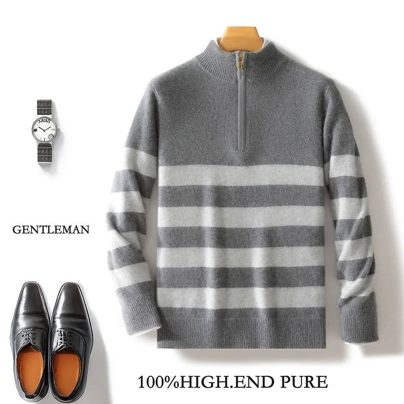 Merino wool half-collar zipper sweater