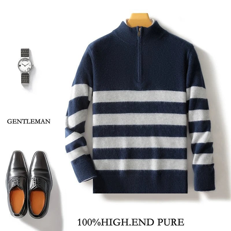 Merino wool half-collar zipper sweater