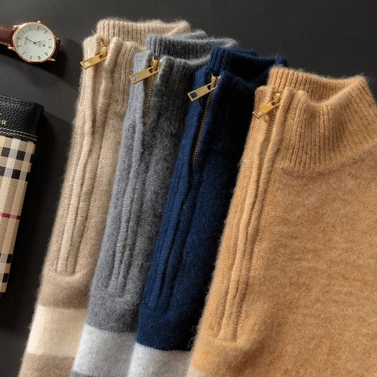Merino wool half-collar zipper sweater