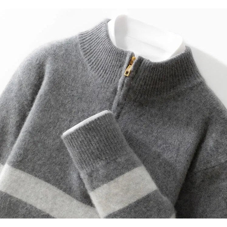 Merino wool half-collar zipper sweater