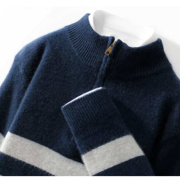 Merino wool half-collar zipper sweater