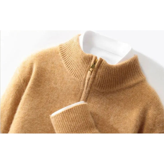 Merino wool half-collar zipper sweater