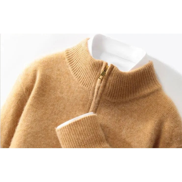 Merino wool half-collar zipper sweater