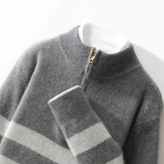 Merino wool half-collar zipper sweater