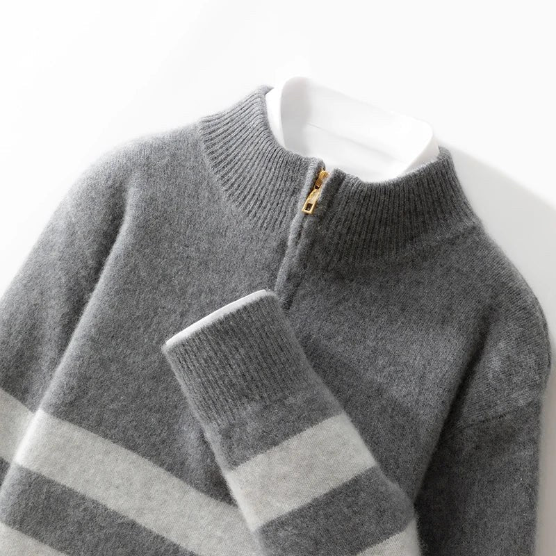 Merino wool half-collar zipper sweater