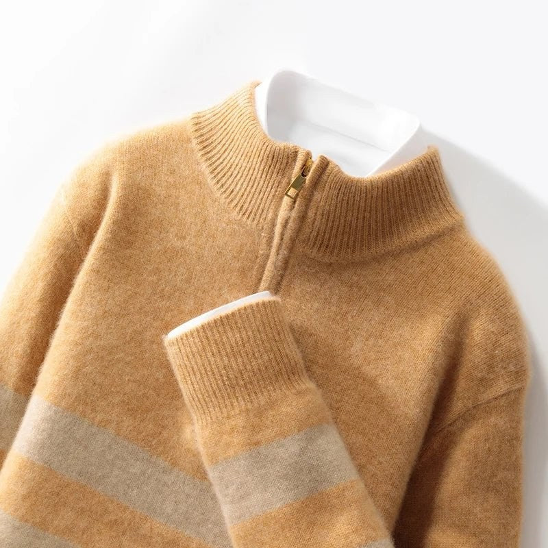 Merino wool half-collar zipper sweater