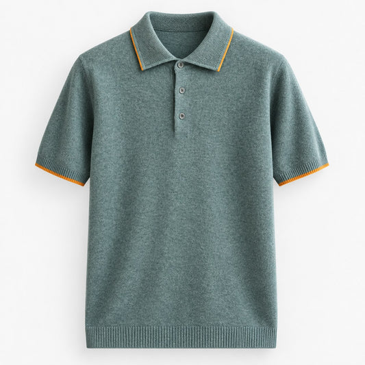 Merino wool polo with contrast trim