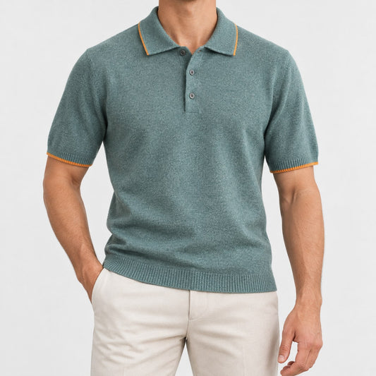 Merino wool polo with contrast trim