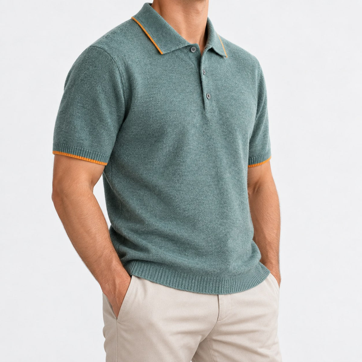 Merino wool polo with contrast trim