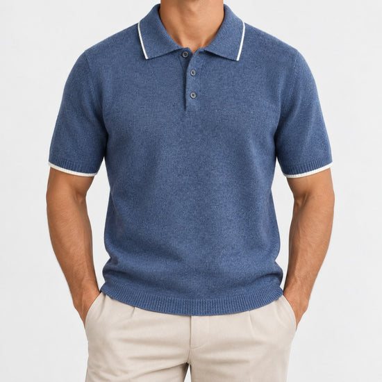 Merino wool polo with contrast trim