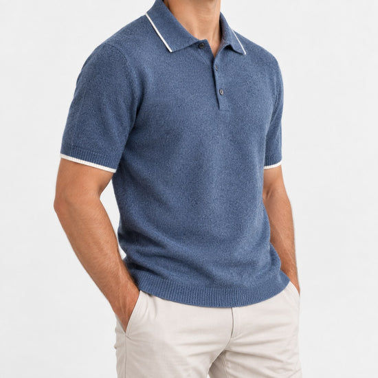 Merino wool polo with contrast trim