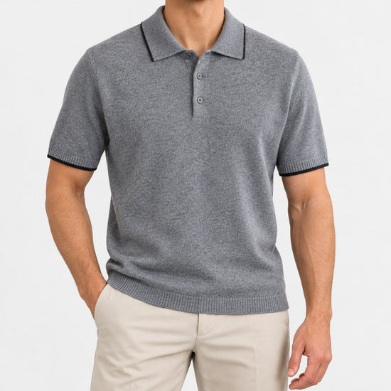 Merino wool polo with contrast trim